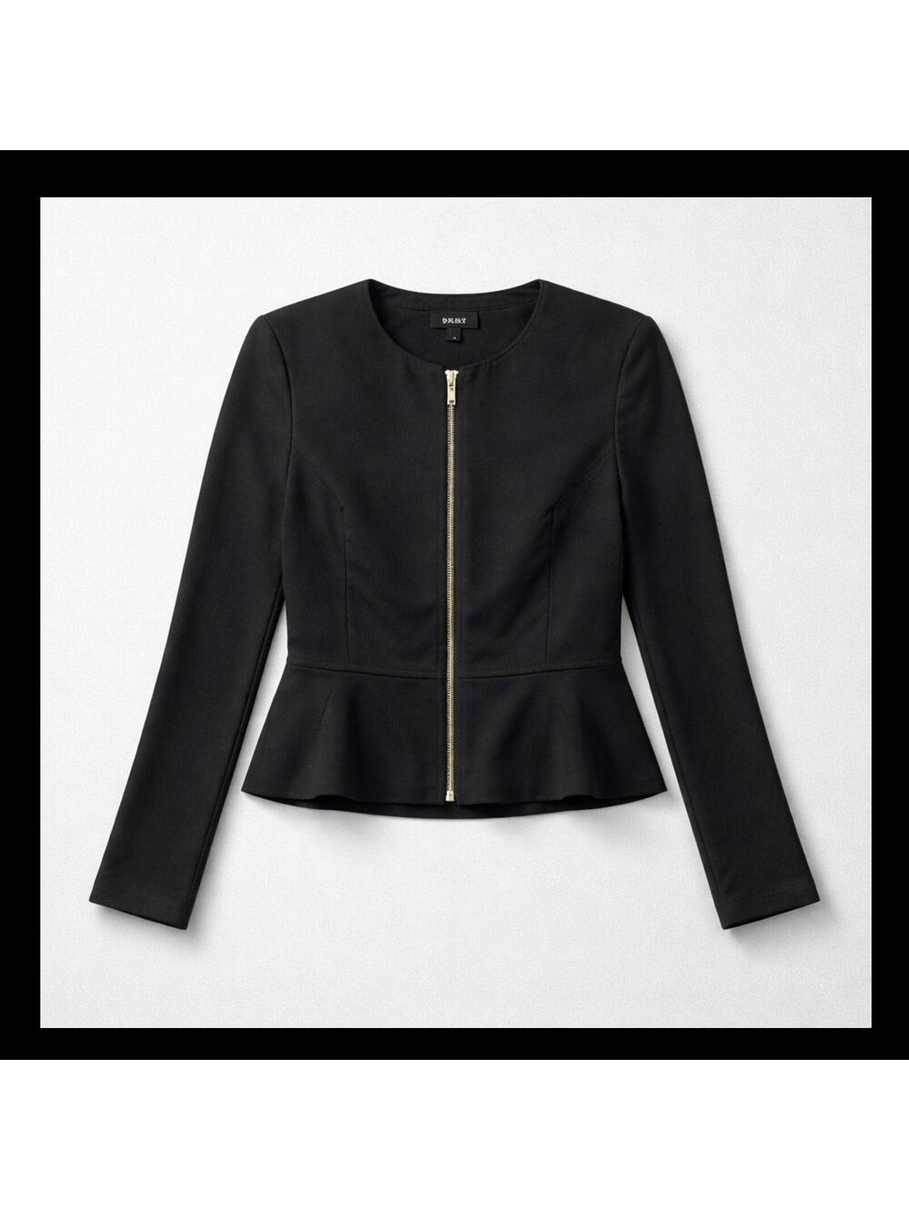 DKNY Black Zip Front Peplum Women's Basic Jacket Size 12 Business